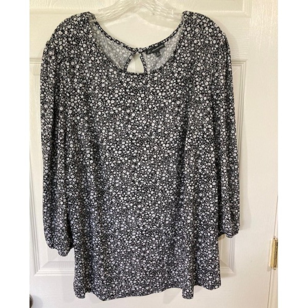 Adrianna Papell  Womens Top 3X Ditsy Floral Stretch Relaxed Fit Plus